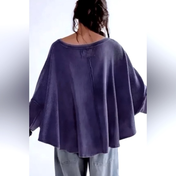 Free People We The Free Microphone Drop Long Sleeve Thermal in Blue Size XS - Picture 3 of 15